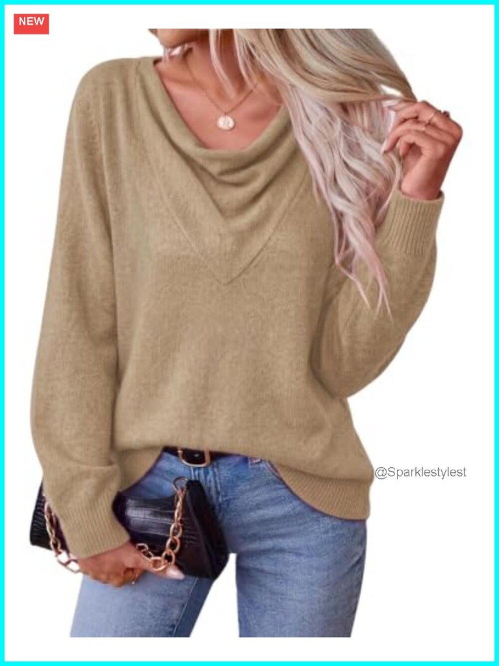 Wool Blend Cowl Neck Pullover Sweater Long Sleeve Knit Top